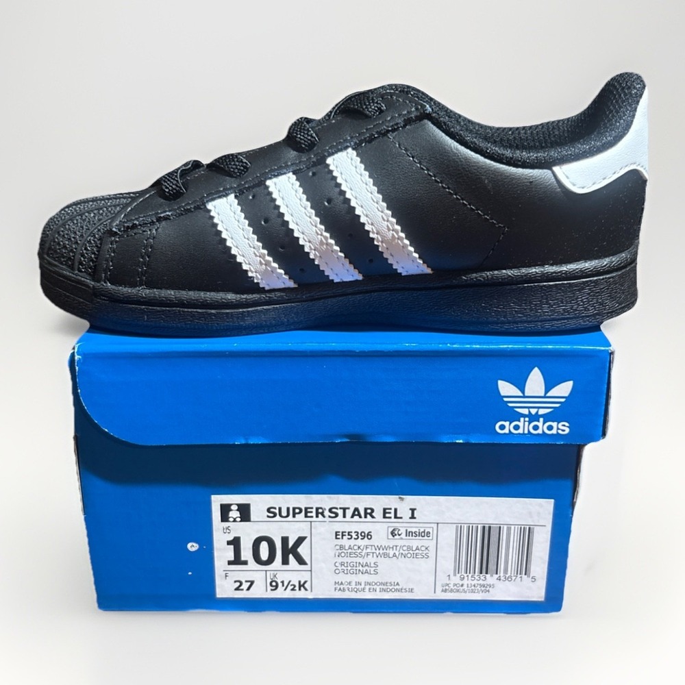 Adidas Superstarโ EL I Boys Size 10K Black White Athletic Leather Shoes Sneakers